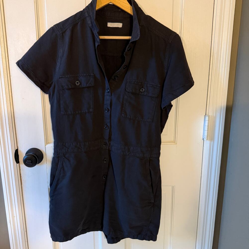 Outerknown Black Chambray Romper Cotton Linen Blend Collared Shorts Jumpsuit M